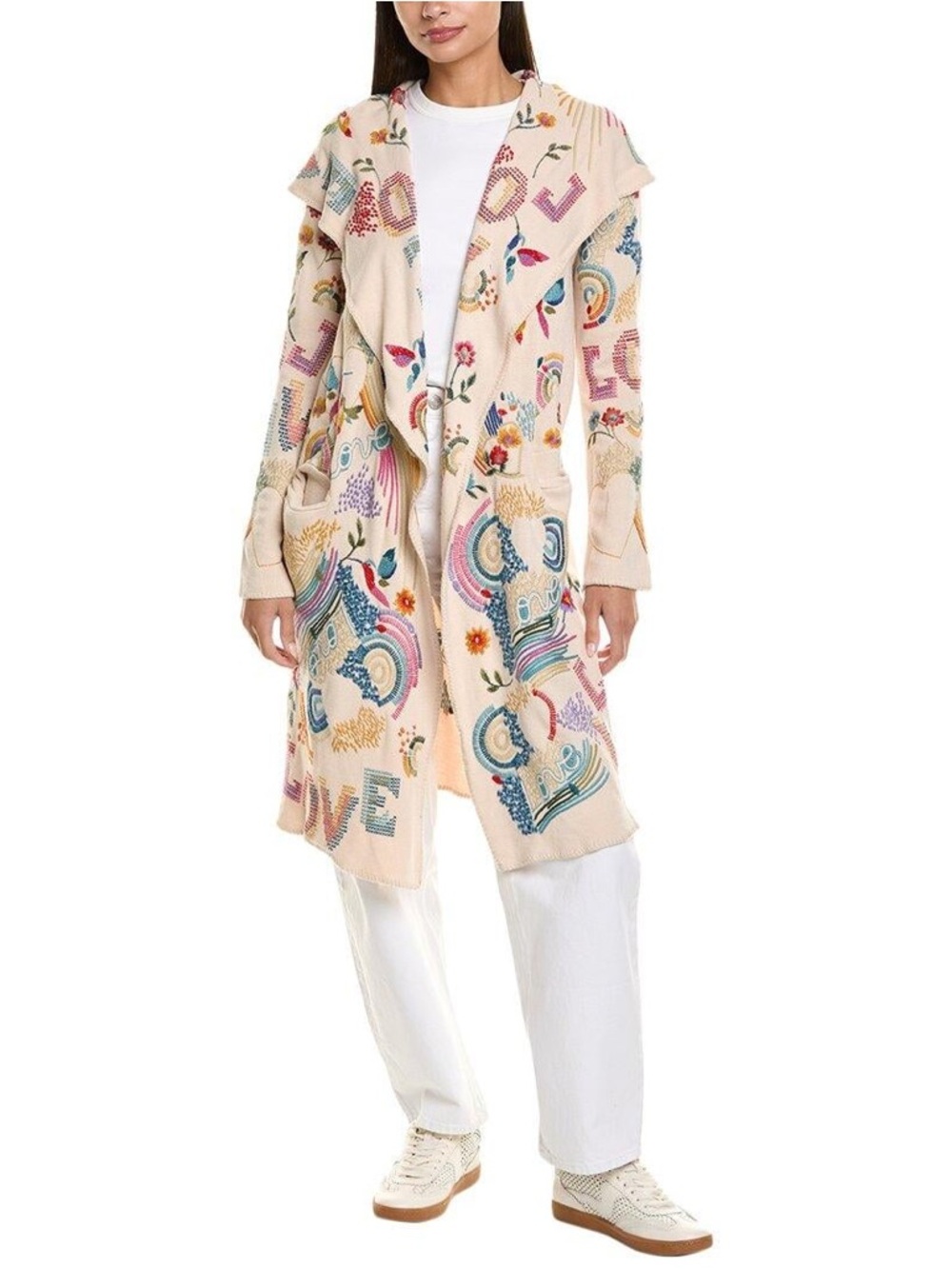 Johnny Was Biya Cream Embroidered Duster Cardigan